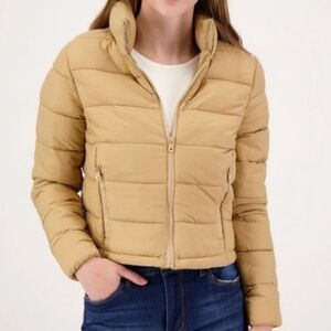 LOVE ME NOW Tan Cropped Puffer Jacket Medium